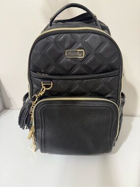 Itzy Ritzy Black Quilted Backpack with Gold Hardware